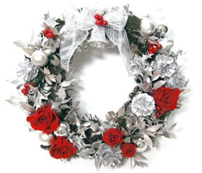 クリスマスリース（レッド）プリザーブドフラワーのアレンジメント